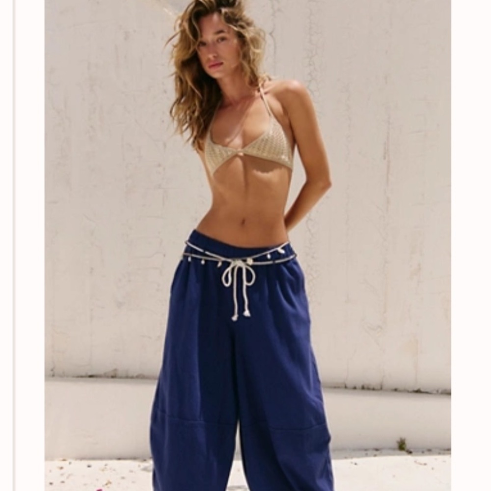 Free People Navy Wide-Leg Pants